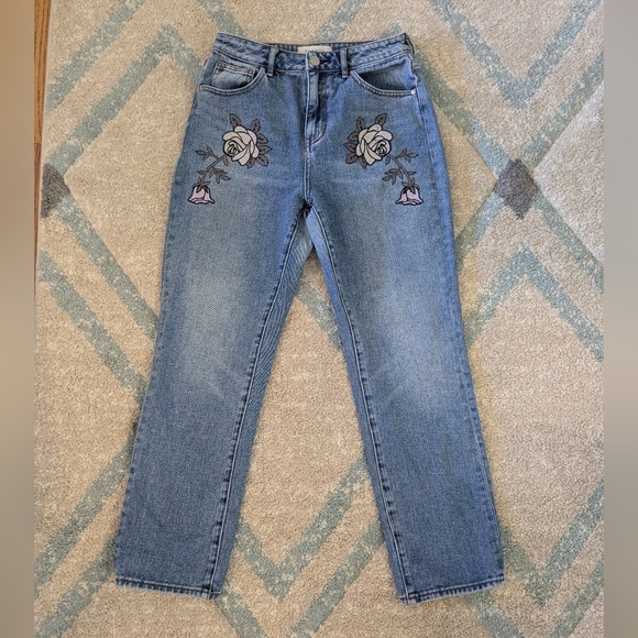 PacSun Mom Jeans Liberty Wash High Waist Embroidered Floral Ankle Length, Sz. 25 - Picture 2 of 4
